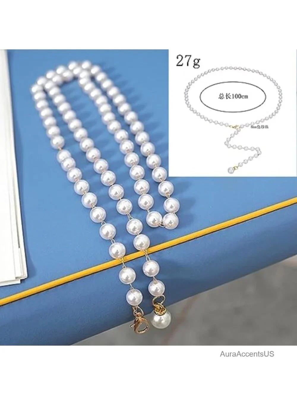 Faux Pearl Rhinestone Elastic Waist Chain Belt - Women's Skinny Cinch Belt